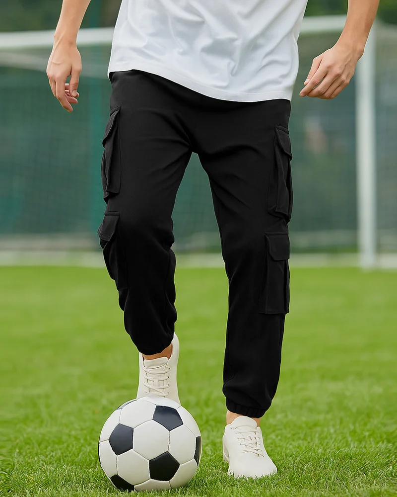 بيواكوف بنطلون رياضي رجالي أسود فضفاض دافئ